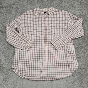 BKE 67 Mens Large Red Cream Plaid Cotton Long Sleeve Button Down Shirt 5989